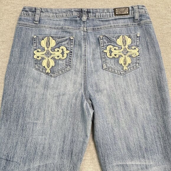 Earl Jean Womens 12 Blue Denim Straight Leg Jeans Mid Rise Embellished Pockets - Picture 4 of 14